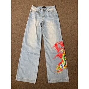 Ed Hardy Women's Wide Leg Dragon Graphic Jeans Light Wash WEHD8300-9 SZ-26 (28)